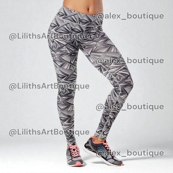 Zumba Dazzle Me Smoke Gray Geometric Print Leggings Size S (E004) - Picture 1 of 7